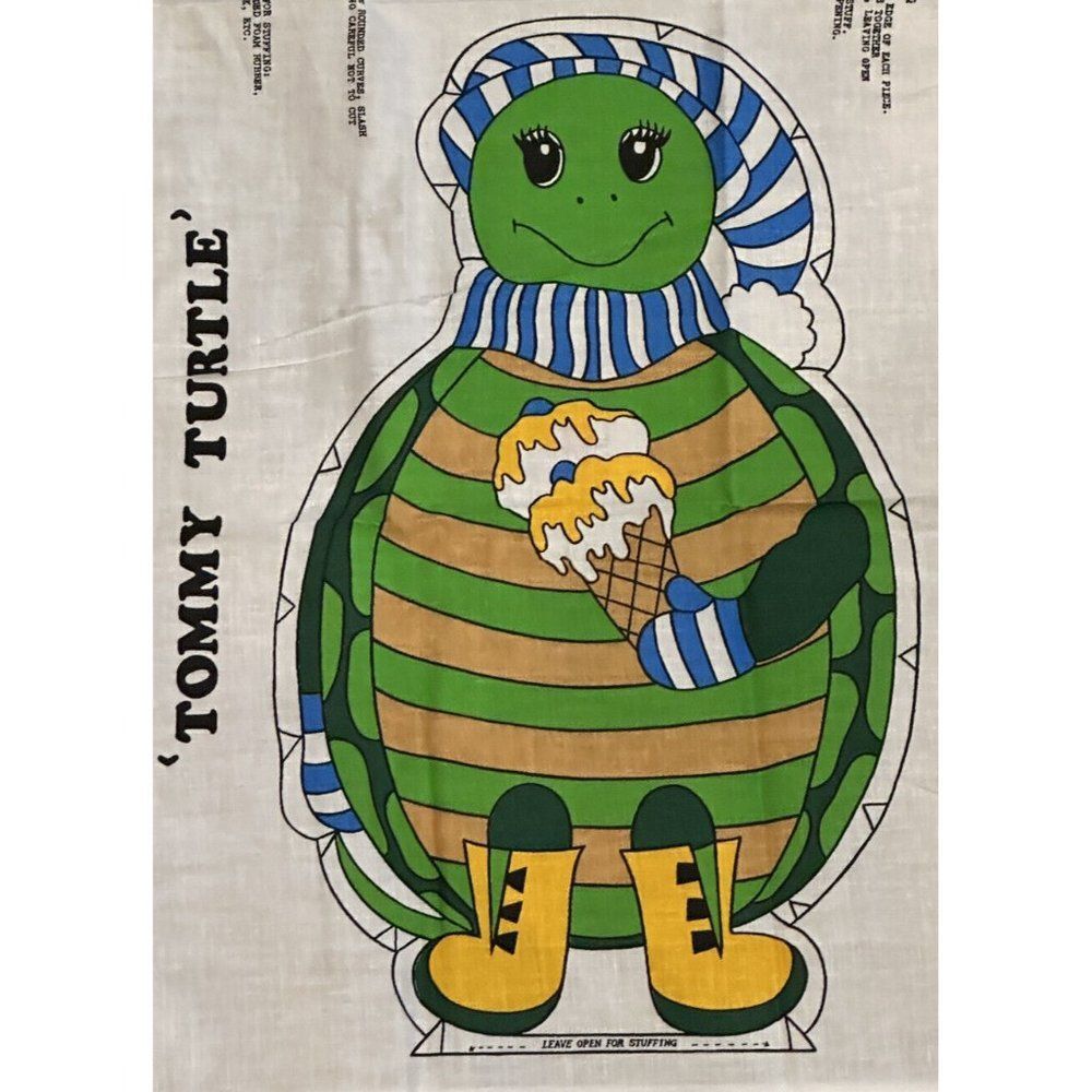 Vintage TOMMY TURTLE Cut & Sew Fabric Panel Pillow Doll Springs Mills 1976